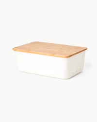 Portapane in ceramica con coperchio in bambù