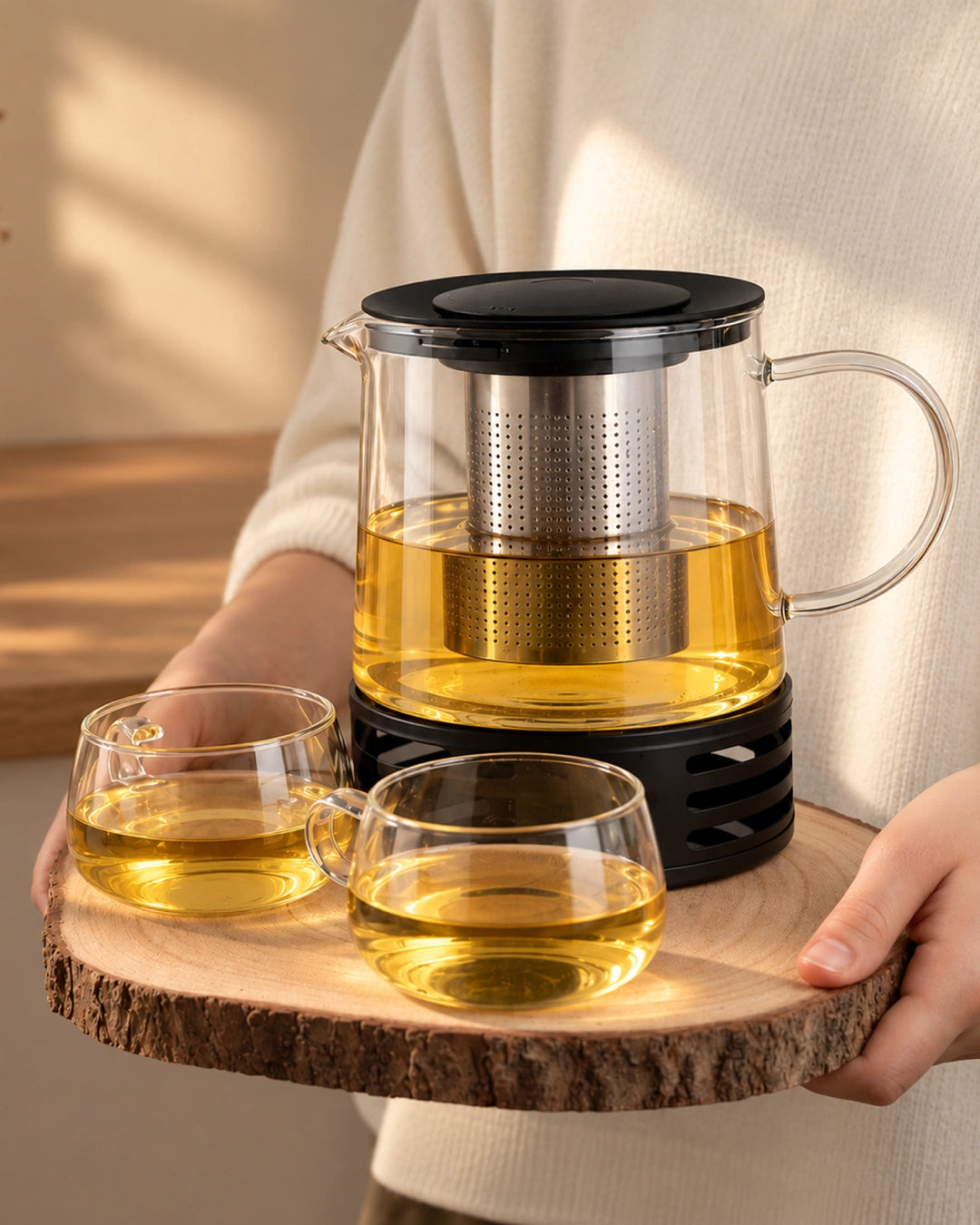 Teiera in vetro con scaldino 1,5 L
