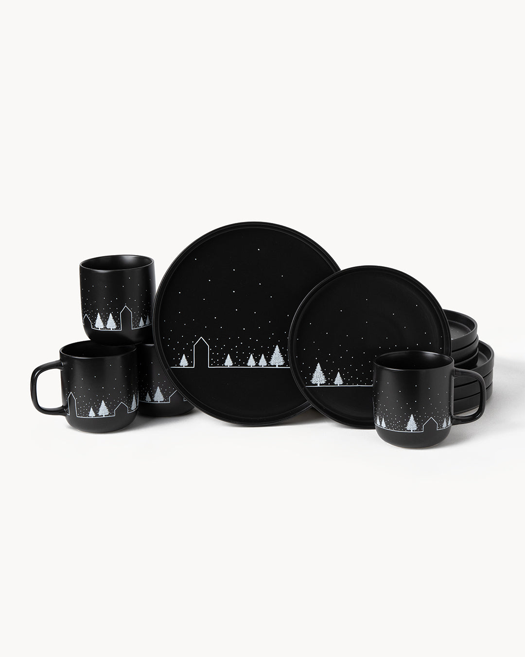Miamio Weihnachts Geschirr Set Vinter Teller & Tassen Keramik, Wintermotiv